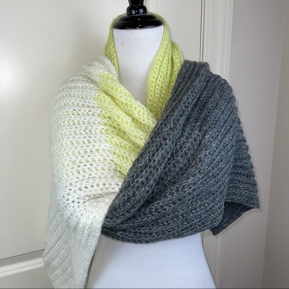 NEW Topshop Chunky Knit Scarf Gray Lime Ivory - Picture 4 of 12